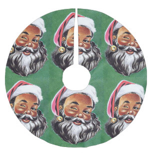 African American Black Santa Claus Christmas Brushed Polyester Tree Skirt