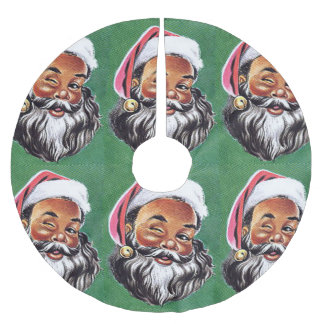 African American Black Santa Claus Christmas Brushed Polyester Tree Skirt