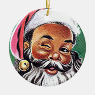 African American Black Santa Claus Christmas Ceramic Tree Decoration