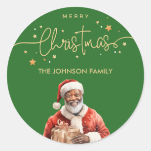 African American Black Santa Claus Christmas Classic Round Sticker