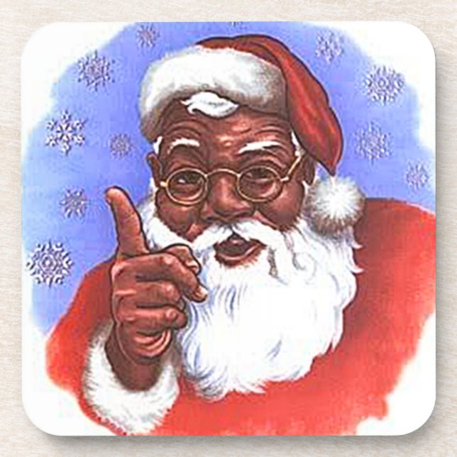African American Black Santa Claus Christmas Coaster (Front)