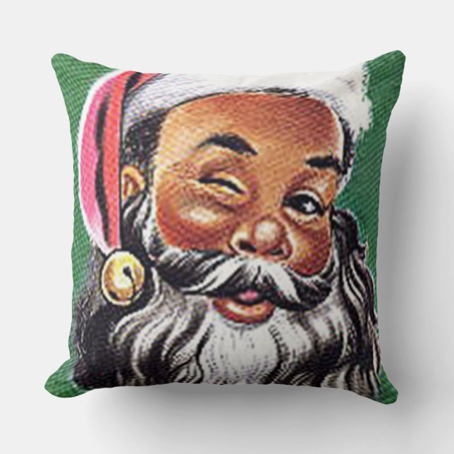 African American Black Santa Claus Christmas Cushion (Front)