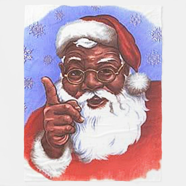 African American Black Santa Claus Christmas Fleece Blanket (Front)