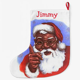 African American Black Santa Claus Christmas Large Christmas Stocking