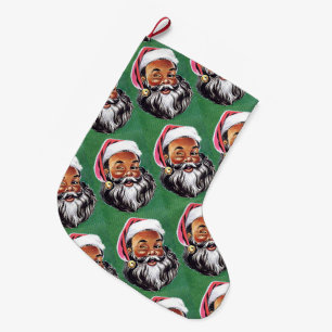 African American Black Santa Claus Christmas Large Christmas Stocking