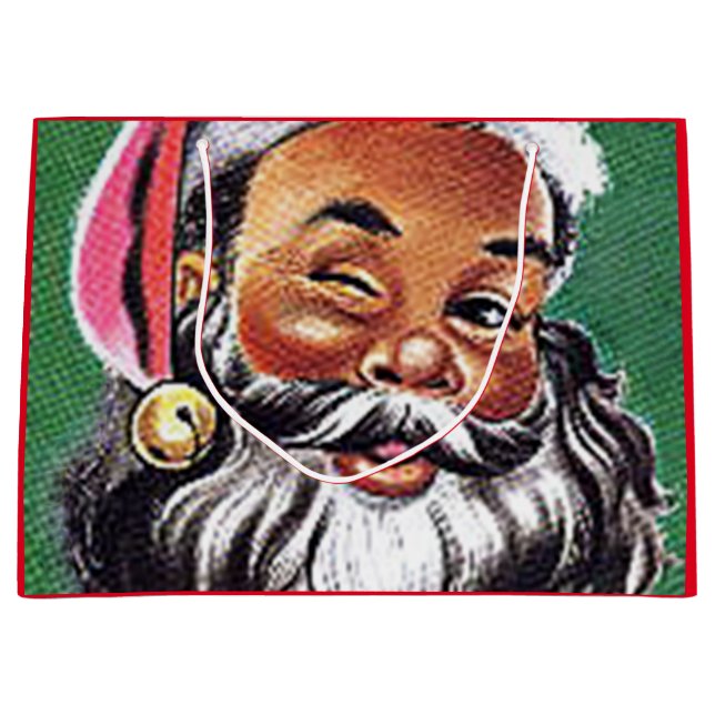 African American Black Santa Claus Christmas Large Gift Bag (Front)