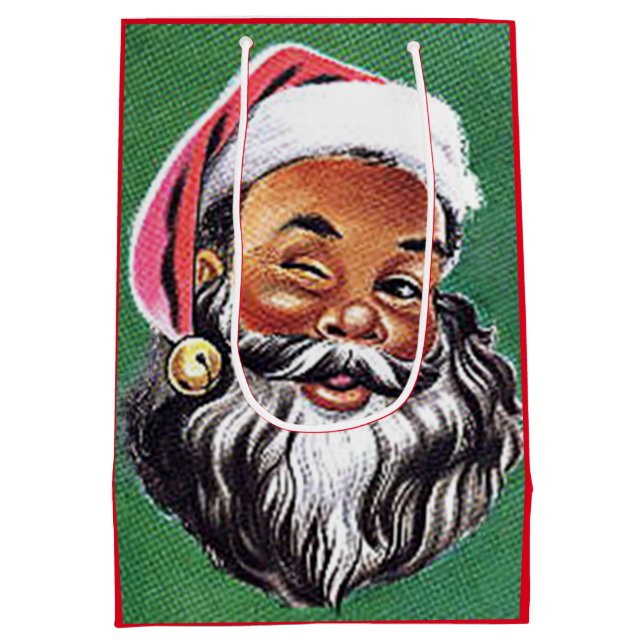 African American Black Santa Claus Christmas Medium Gift Bag (Back)