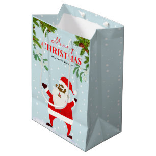 African American Black Santa Claus Christmas Medium Gift Bag