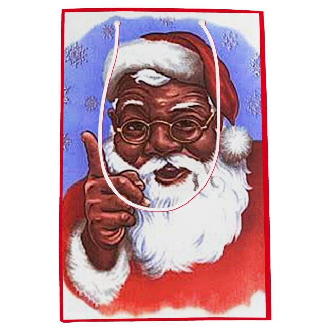 African American Black Santa Claus Christmas Medium Gift Bag (Front)