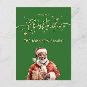 African American Black Santa Claus Christmas Postcard