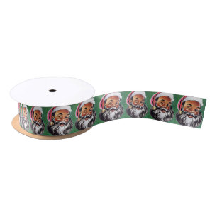 African American Black Santa Claus Christmas Satin Ribbon