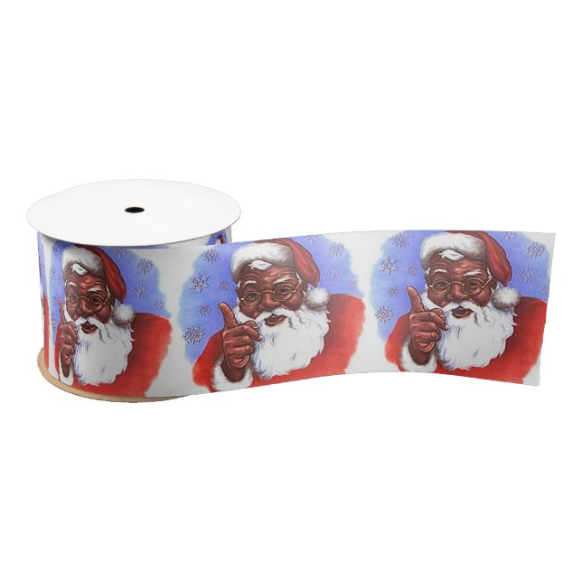 African American Black Santa Claus Christmas Satin Ribbon (Spool)