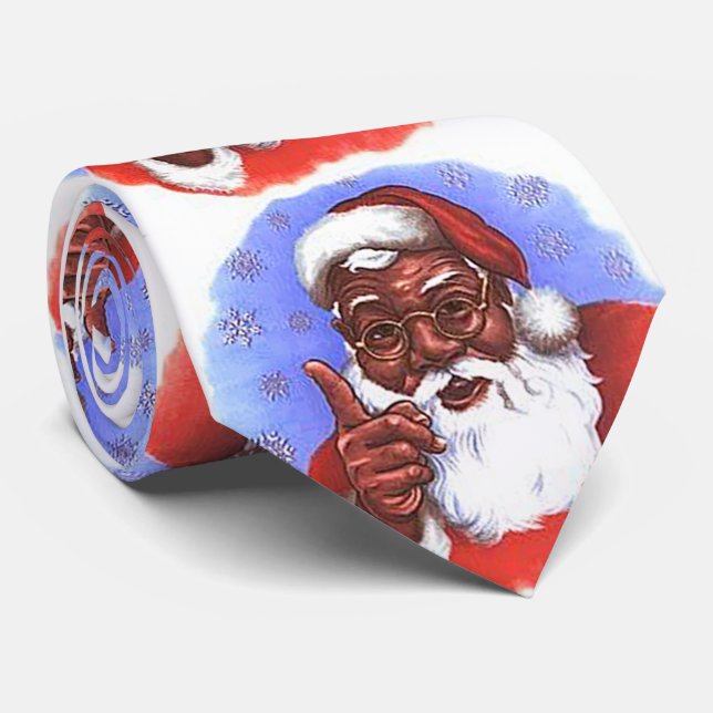 African American Black Santa Claus Christmas Tie (Rolled)