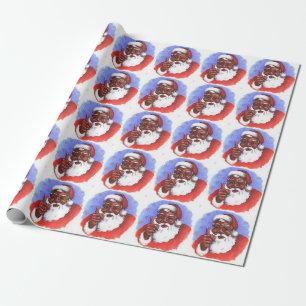 African American Black Santa Claus Christmas Wrapping Paper