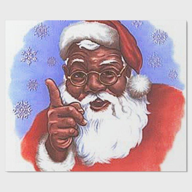 African American Black Santa Claus Christmas Wrapping Paper (Flat)