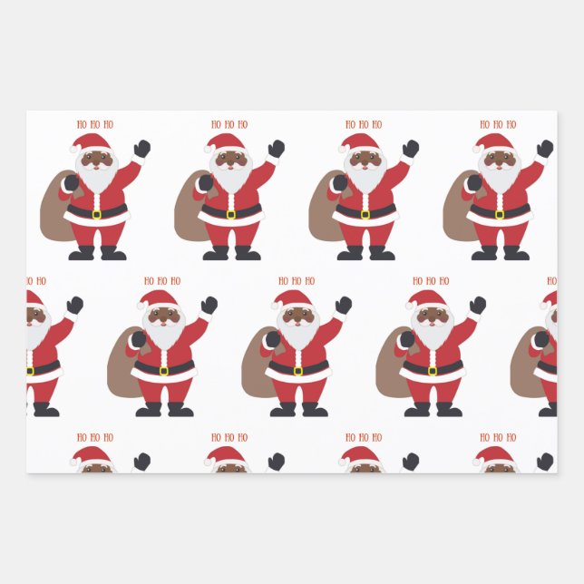 African American Black Santa Claus Wrapping Paper Sheet (Front)