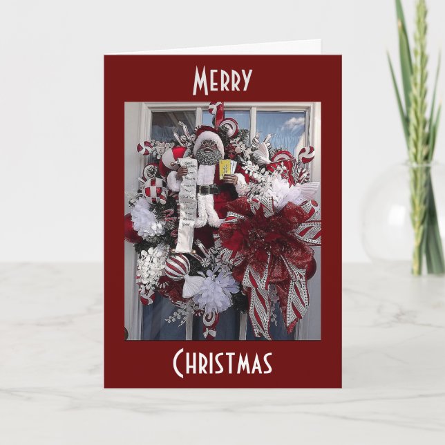 AFRICAN-AMERICAN BLACK SANTA WREATH HOLIDAY CARD (Front)