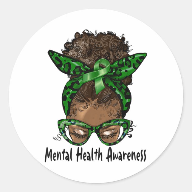 African American Black Woman Mental Health Awarene Classic Round Sticker (Front)