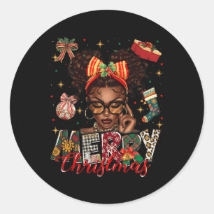 African American Black Woman Merry Christmas Pajam Classic Round Sticker