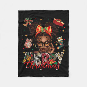 African American Black Woman Merry Christmas Pajam Fleece Blanket
