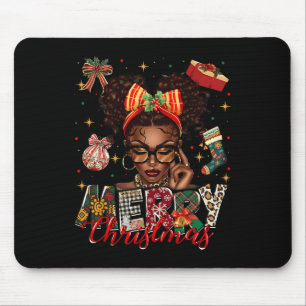 African American Black Woman Merry Christmas Pajam Mouse Mat