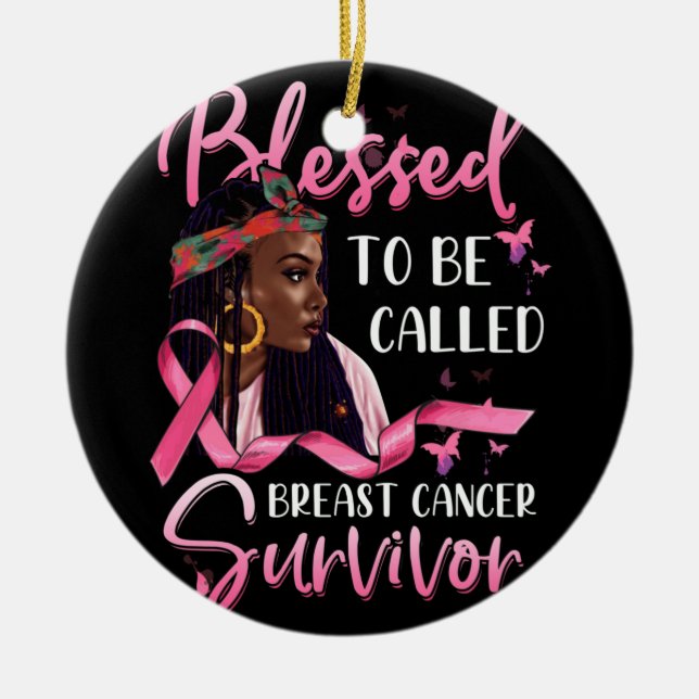 African American Blessed To Called Breast Cancer Ceramic Tree Decoration (Front)