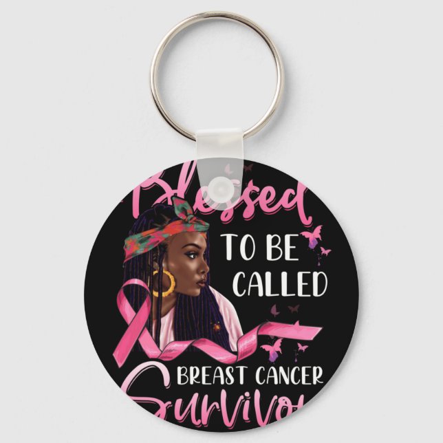 African American Blessed To Called Breast Cancer Key Ring (Front)