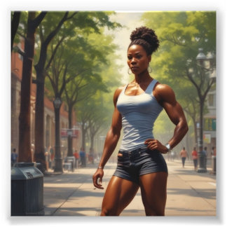 African American Bodybuilder Sporty Look in Park Photo Print