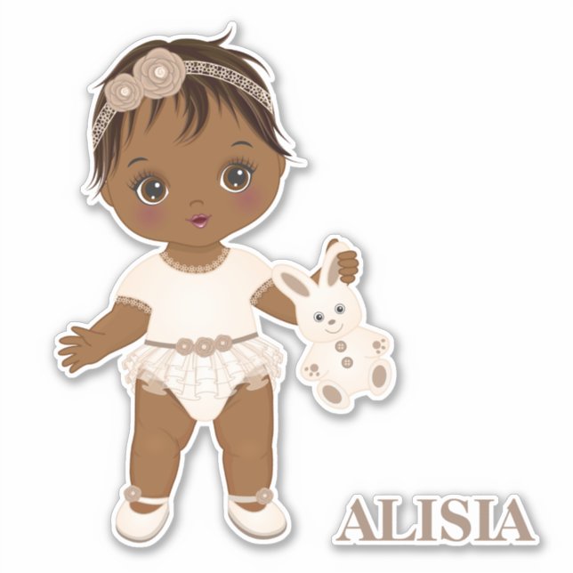African American Boho Baby Girl Vinyl Sticker (Front)