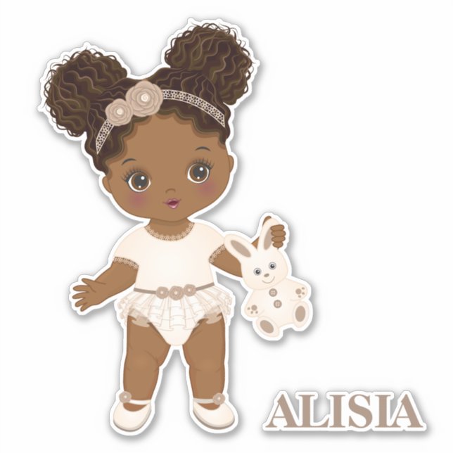 African American Boho Baby Girl Vinyl Sticker (Front)