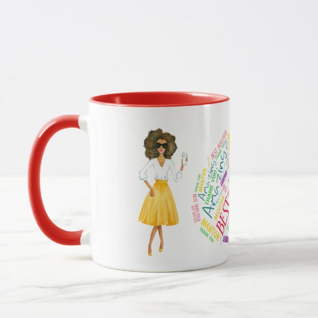 African American Boss' Day Coffee Mug  Word Art (Left)