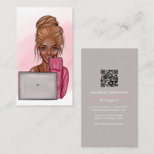 African American Boss Lady Blogger QR Code Business Card