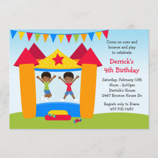 African American Bounce House Birthday Party Invitation