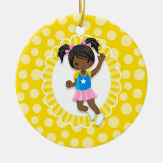 African American Bounce House Jumping Girl Ceramic Tree Decoration