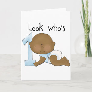 African American Boy 1st Birthday Tshirts and Gift Card