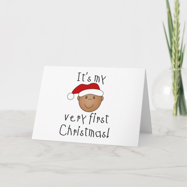 African American Boy 1st Christmas Holiday Card (Front)