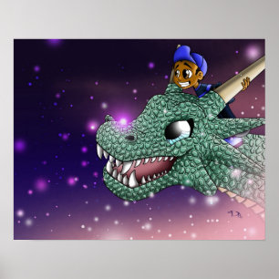 African American Boy and Dragon Poster
