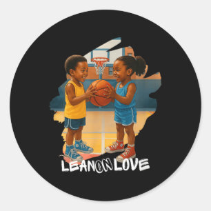 African American Boy And Girl Playful Basketball  Classic Round Sticker