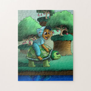 African American Boy and Turtle Jigsaw Puzzle