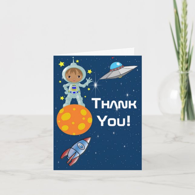 African American Boy Astronaut Thank You Note Card (Front)