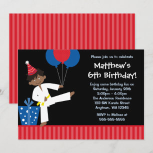 African American Boy Balloons Taekwondo Birthday Invitation