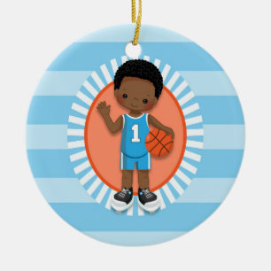 African American Boy Basketball Player Ceramic Tree Decoration