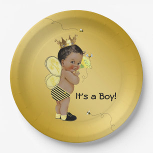 African American Boy Bee Baby Shower Paper Plate