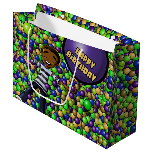 African American Boy Birthday Large Gift Bag (Front Angled)