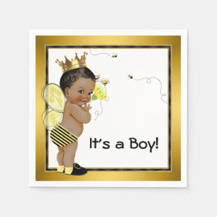 African American Boy Bumble Bee Baby Shower Napkin