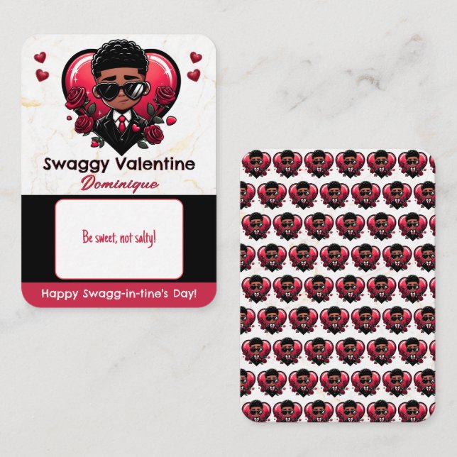 African American Boy Classroom Valentine Candy Enclosure Card (Front/Back)