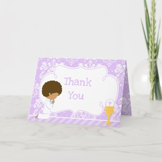 African American Boy First Communion 'Thank You' Thank You Card (Front)