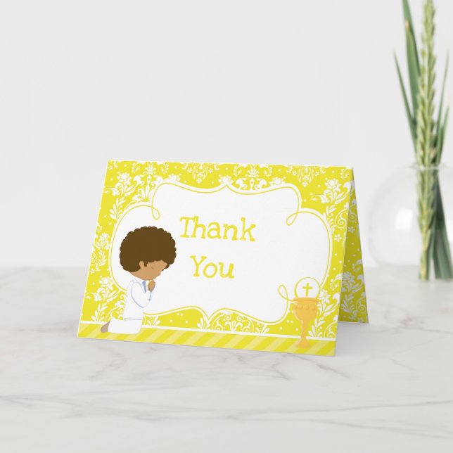 African American Boy First Communion 'Thank You' Thank You Card (Front)