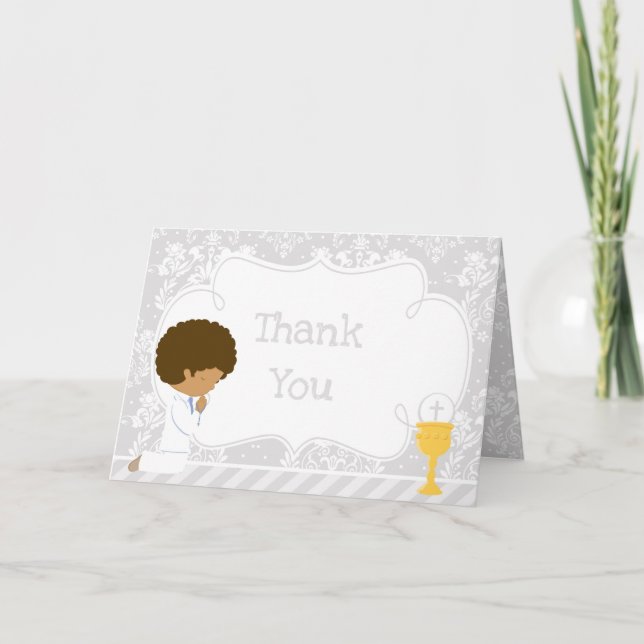 African American Boy First Communion  'Thank You' Thank You Card (Front)