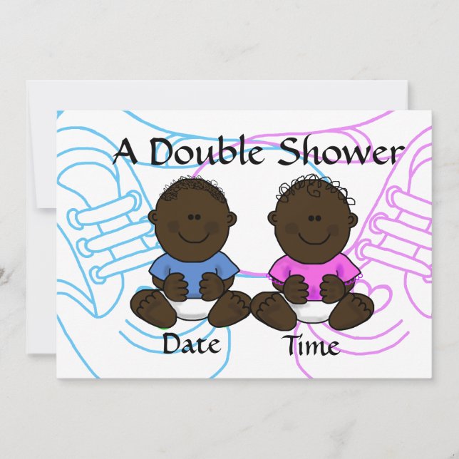 African-American Boy Girl Twins Shower Invitation (Front)